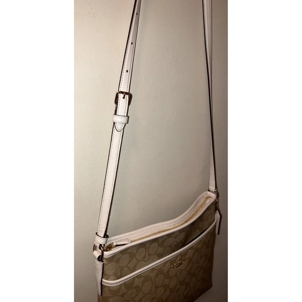 Vintage Coach File Leather Crossbody Bag Cream Beige Y2K F58297